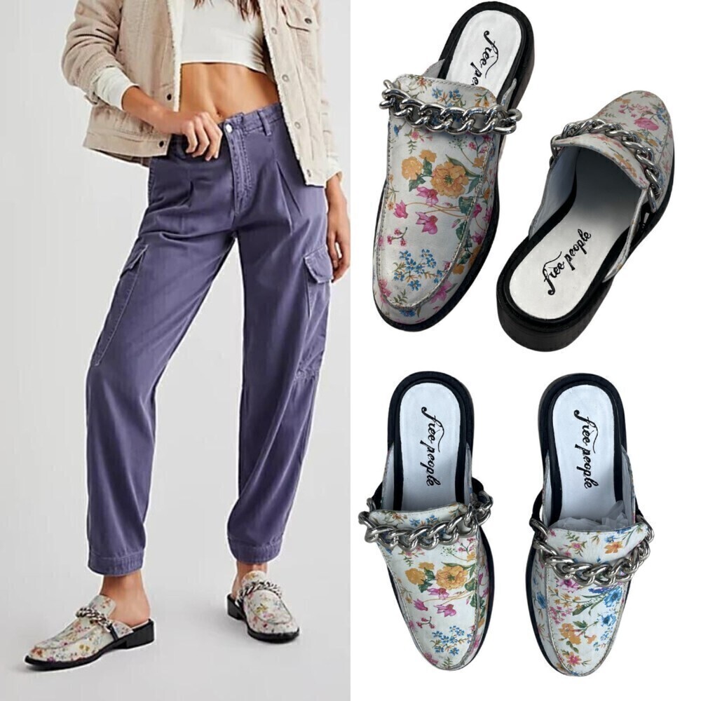 Free People Women's Vida Graden Floral Slip On Loafer Floral Mules NEW Shoes